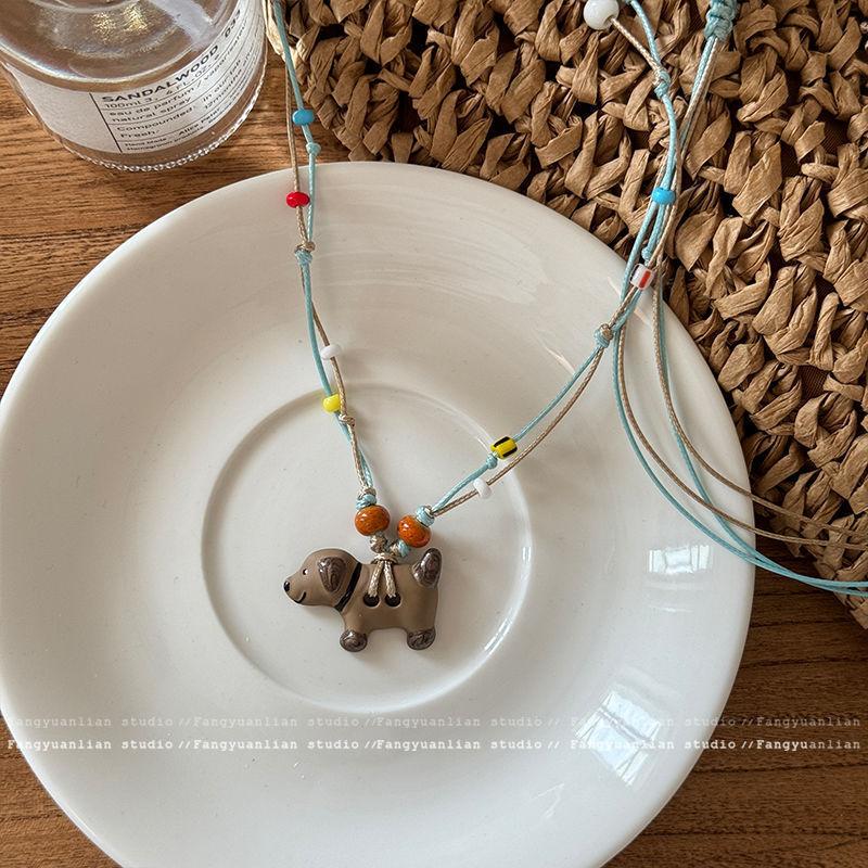 

Мультяшное милое щенок ожерелье с подвеской из бусин женское цветное длинное универсальное украшение, подходящее для летней носки