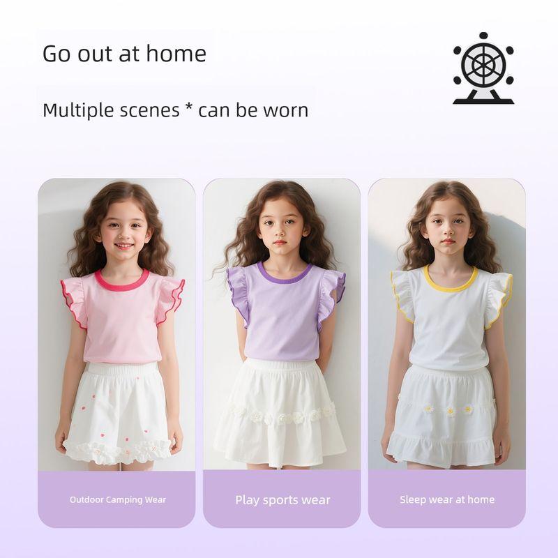My Melody Girls' Flutter Sleeve T-Shirt Summer 2026 New Pink Children's Round Neck Top Cute Baby Girl Vest