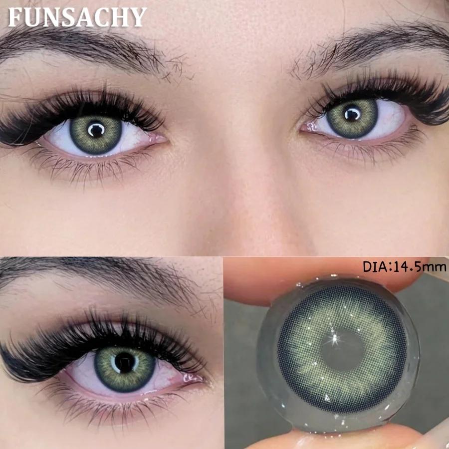 FUNSACHY Colored Contact Lenses Yearly Brown Lens for Eyes Makeup Beauty Green Color Lenses Fashion Grey Pupils Contacts 2Pcs