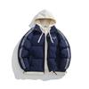 New couple loose hooded cotton-padded jacket, winter black fake two-piece thickened warm cotton-padded jacket