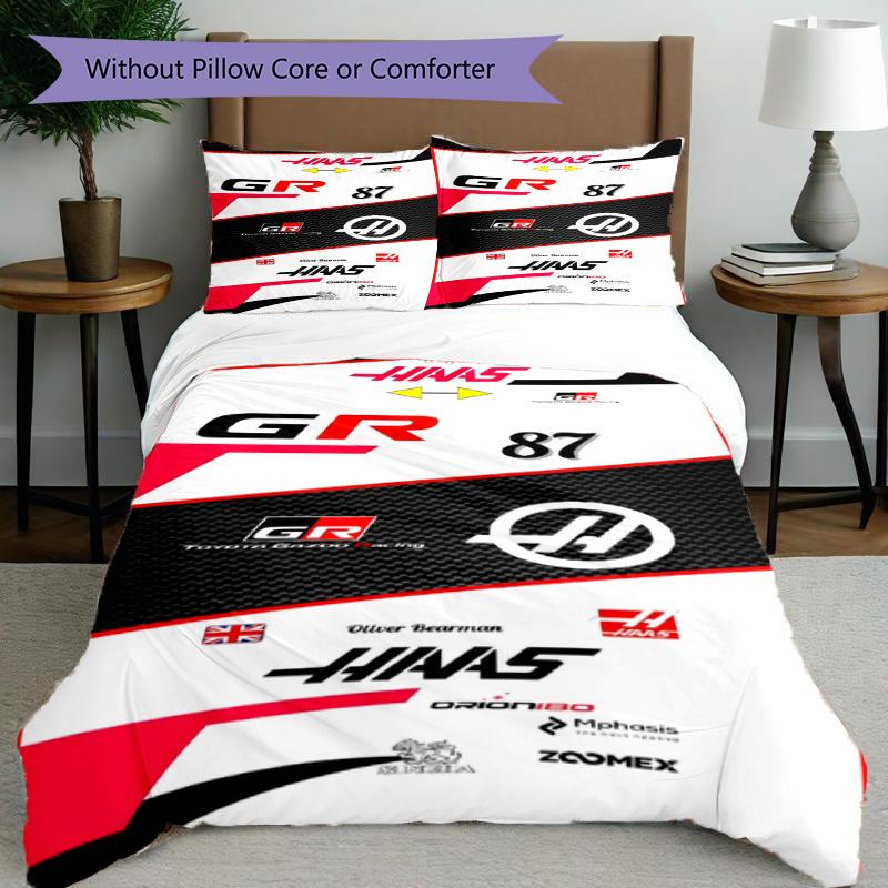 3pcs Duvet Cover Set (1*Duvet Cover + 2*Pillowcase, Without Core), Haas F1 Racing Team Print Bedding Set, Bedroom Decor, All‑Season, Gift