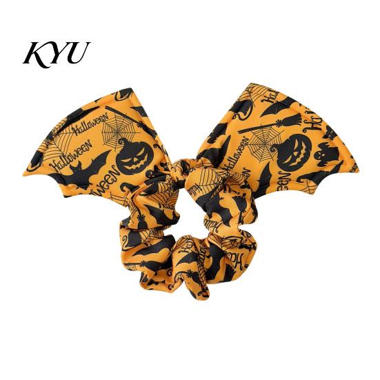 Halloween Hair Ties for Women Bat Shape Scrunchies Girls, Soft Elastic Ponytail Holders with Spooky Pumpkin/Spider Web/Black Cat Prints Holiday Party