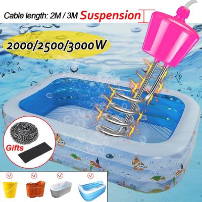 2000/2500/3000W Electricity Immersion Water Heater Element Boiler 3M Portable Water Heating Rods for Inflatable Swimming Pool 220-250V