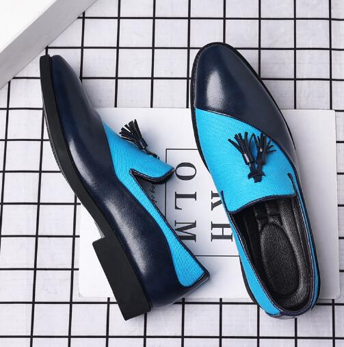 

Новые кожаные туфли мужские деловые формальные наряды большие размеры повседневная обувь тренд все трендовые британские мокасины D259 48 синий