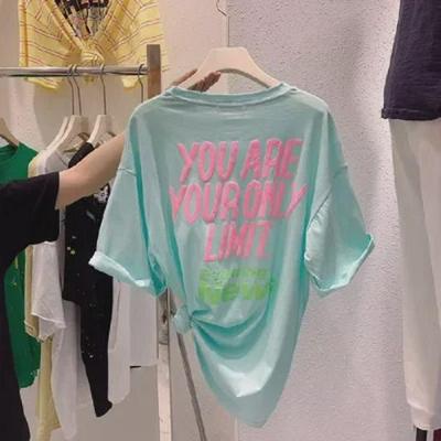 2024 Women's Summer Loose Fit Short-Sleeve T-Shirt with 3D Foam Lettering, Korean Style, Casual Versatile Design