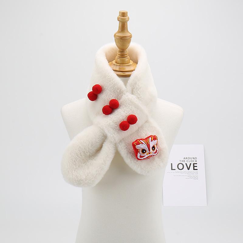 Children's Versatile Red Winter Scarf: Chinese New Year Style Plush Neck Gaiter for Boys and Girls