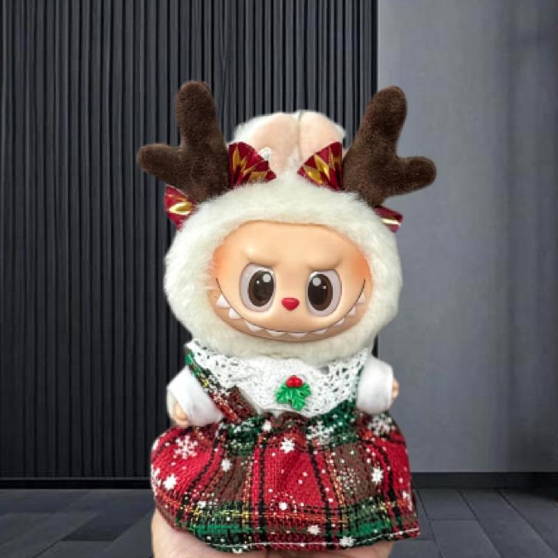 17cm Labubu Baby Doll Clothes Canvas Dress Changing Set Christmas New Year Outfit for 17cm Dolls