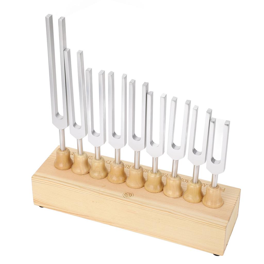 9 Pcs Tuning Fork Set 174 285 396 417 528 639 741 852 963Hz Tuning Fork Sound Healing Tool with Hammer and Wood Base