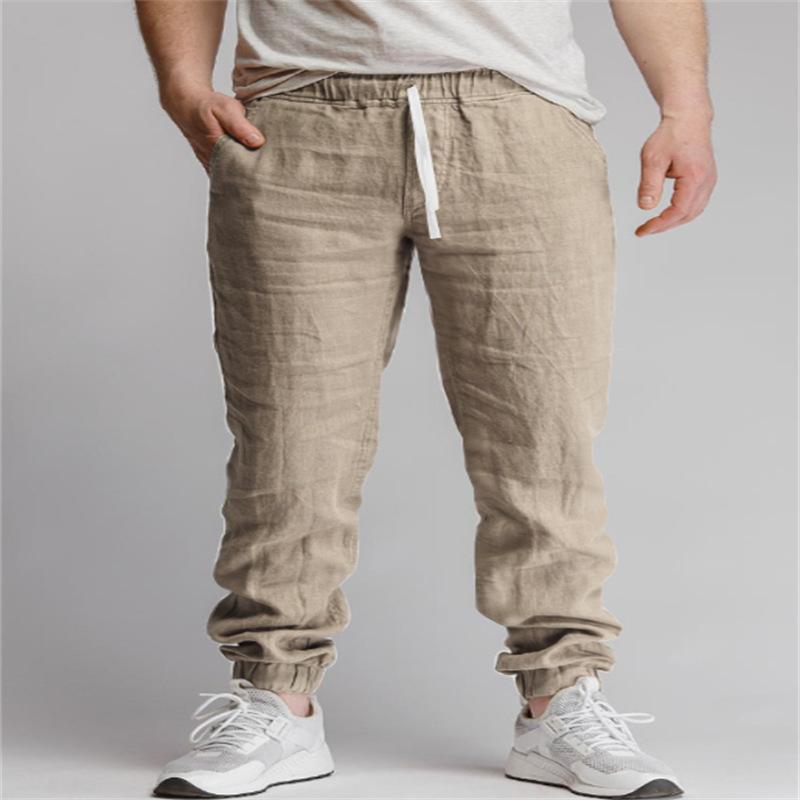 Mode Neue Herren Freizeithose Baumwolle Leinen Grenzüberschreitend Neu Einfarbig Kordelzug Sport Freizeit Atmungsaktiv Kordelzug Hose