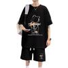 Men's Summer Waffle Knit Set: Short-Sleeve T-Shirt & Shorts 2-Piece for Teens