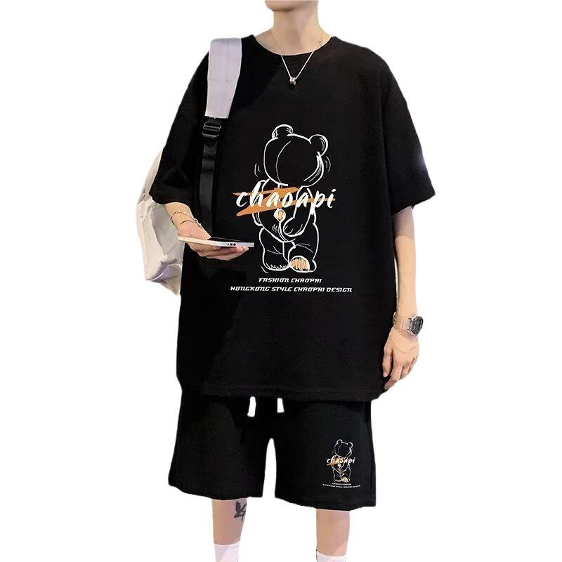 Men's Summer Waffle Knit Set: Short-Sleeve T-Shirt & Shorts 2-Piece for Teens