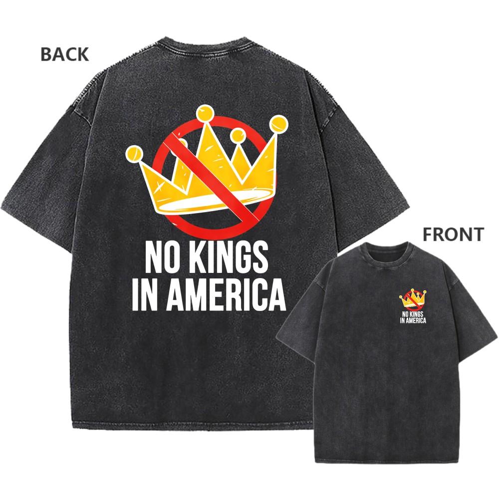 Men’s Oversized Vintage Acid Wash T-Shirt 100% Cotton No Kings In America Tee XXXXL