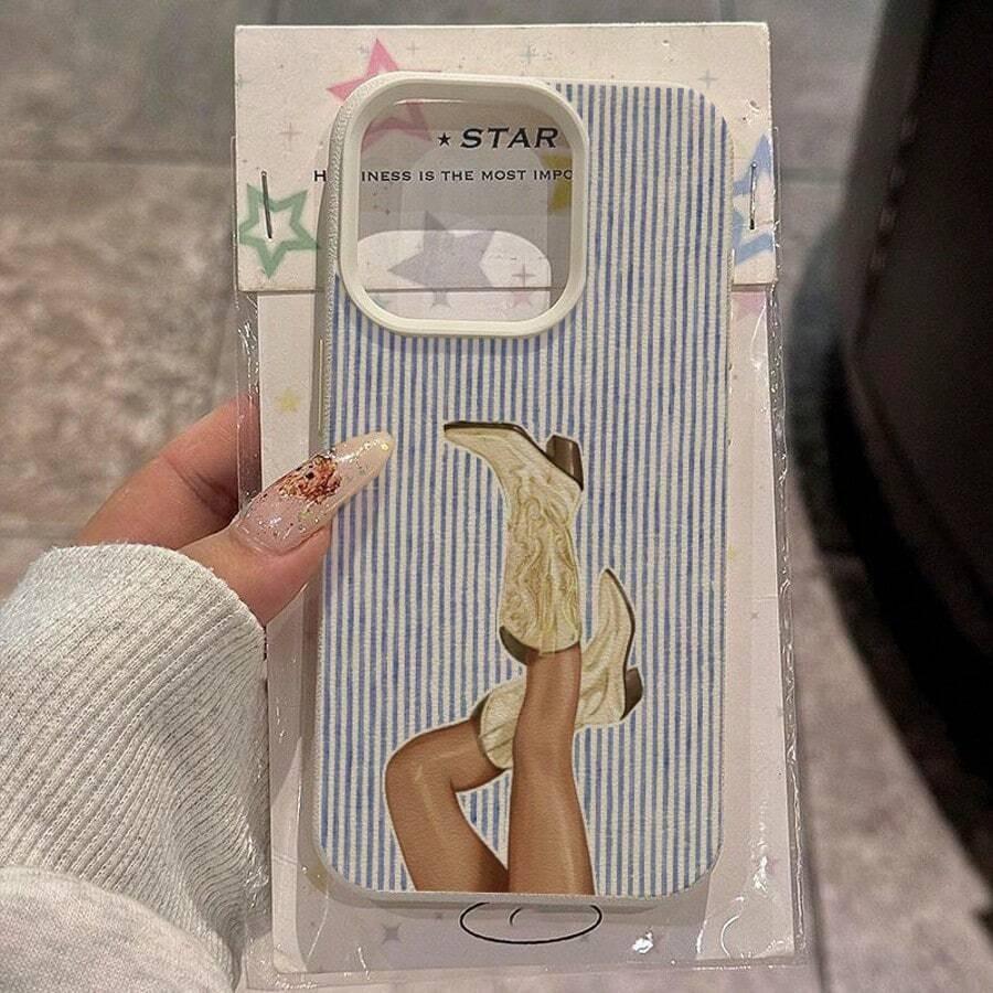 Fashion Pink Stripe Cowboy Boots Case For iPhone 17Air 16 15 14pro 13 12 11 Pro Max Plus Luxury Y2K Aesthetic Soft TPU Cover