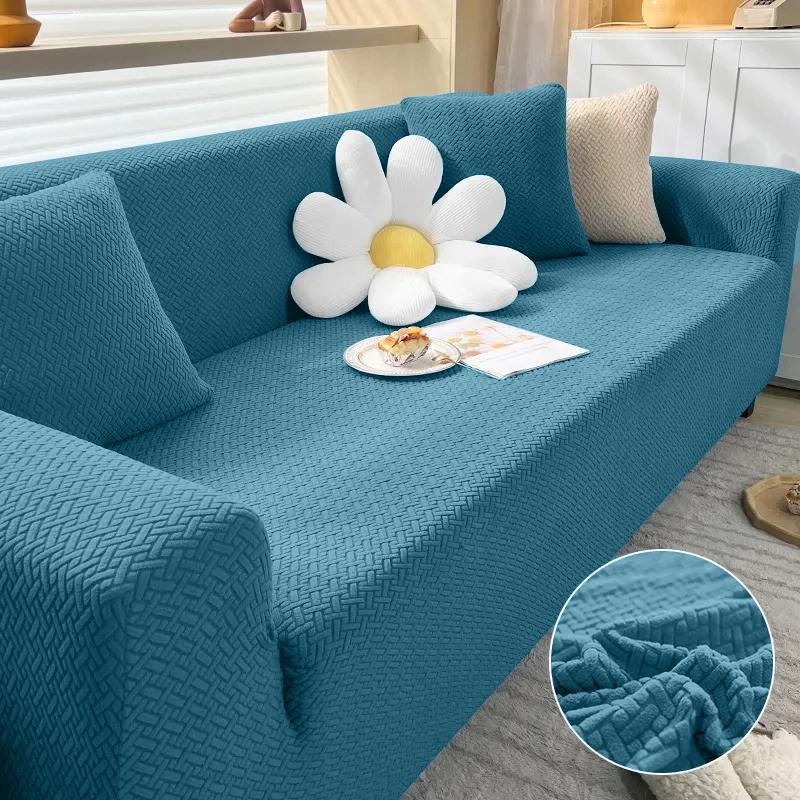 Polar Fleece Fabric Sofa Cover 1/2/3/4 Seater Thick Slipcover Couch Sofacovers Stretch Elastic Cheap Sofa Covers Towel Wrap