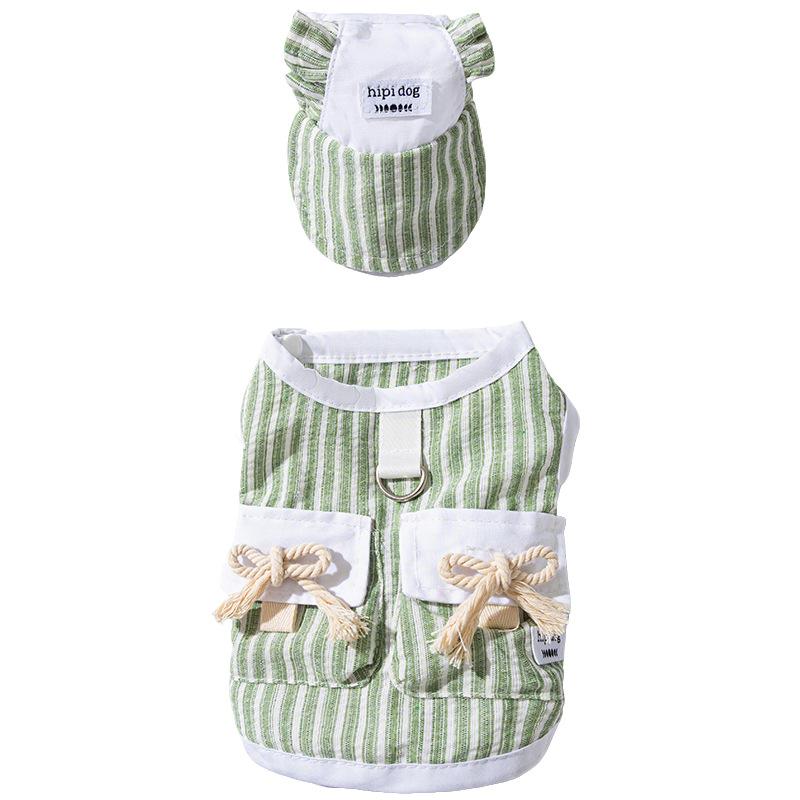 Spring and summer simple striped cat vest light and breathable bipod blue cat kitten hairless cat clothes set