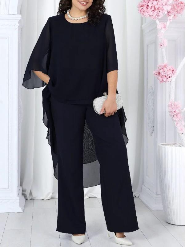 2026 Women's Loose Casual Chiffon Autumn Suit: Solid Color Top and Pants Set