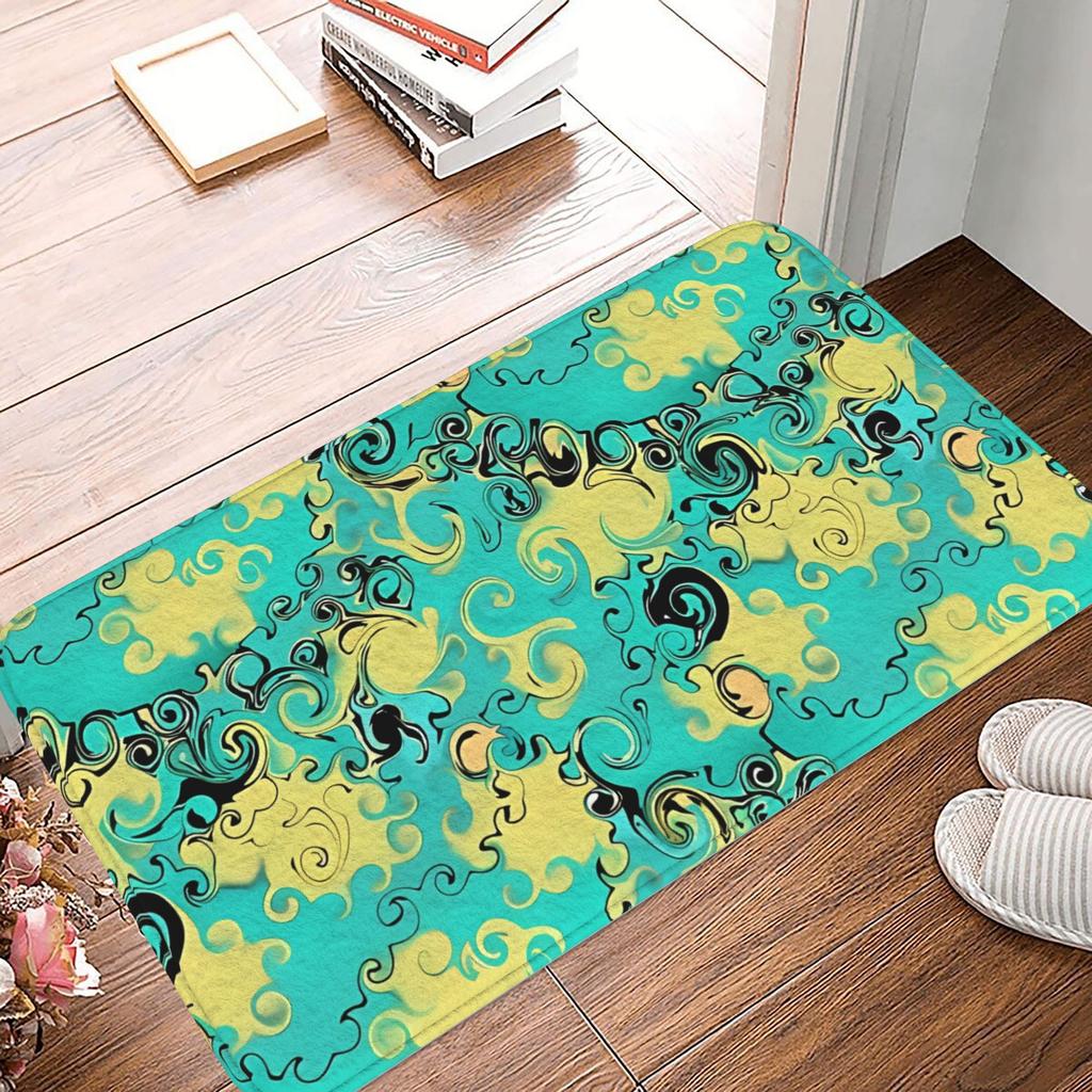 1pc Abstract Teal Paisley Design Christmas Decor Bath Mat Doormat Living Room Carpet Entrance Rug Home Decoration