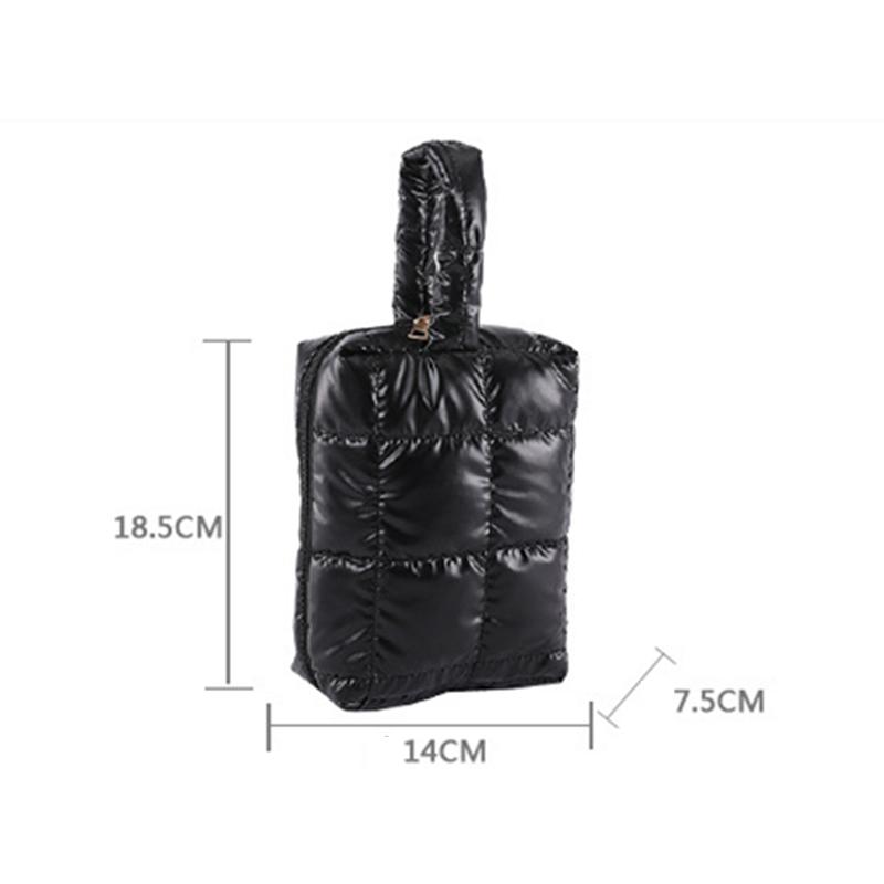 Simple Women Puffy Quilted Padded Makeup Storage Bag Space Cotton Clutches Zipper Solid Color Small Cosmetic Handbag MIT