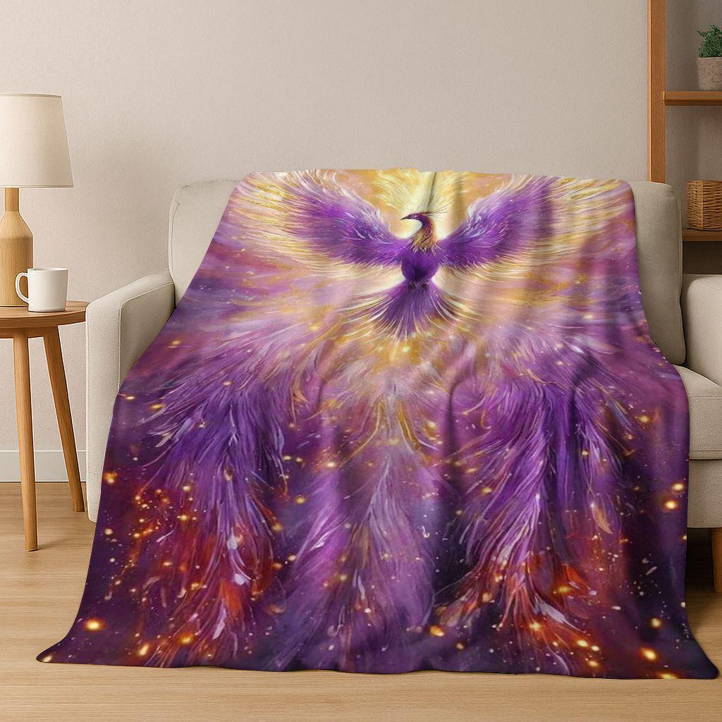Colorful Rebirth Fire Phoenix Divine Bird Flannel Blanket,Warm and Cozy Soft Throw Blanket for Home Bedroom Bed Sofa Cover Kid