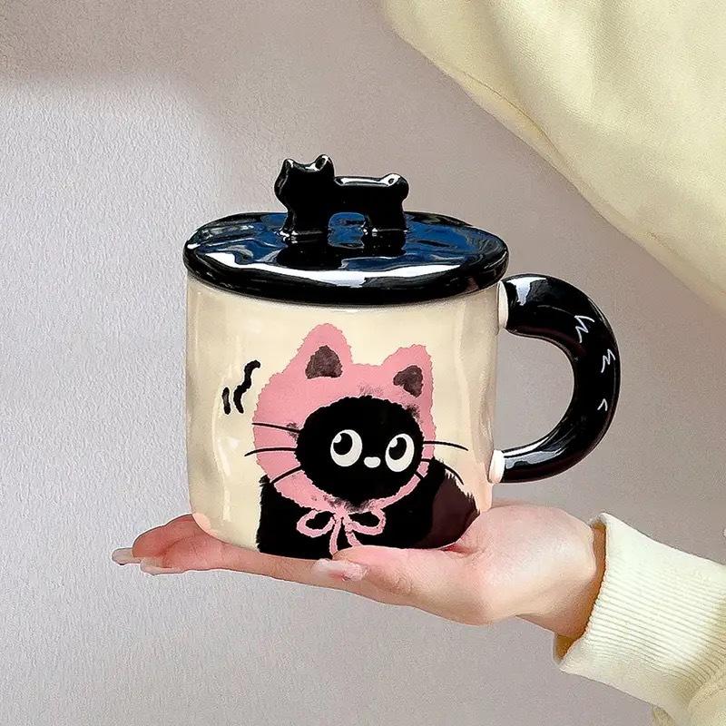 

Cute cat ceramic mug, practical gift for girlfriends, household drinking cup, office coffee cup with lid Technologies 360ml [cup + lid]