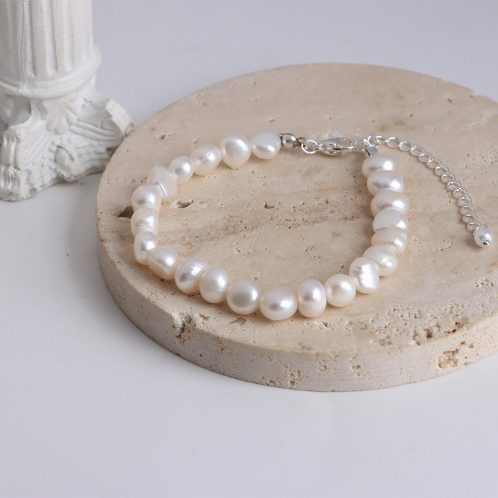 Baroque Pearls Freshwater Pearl Bracelets Adjustable Chain Beaded Strand Bracelets Women серебряный