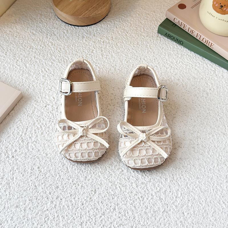 

Girls Princess Shoes with Simple Bows Children Flats Round Toes Mesh Breathable 2025 Brand New Kids MaryJanes Wedding Party 22 бежевый