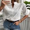 Summer Elegant Short Sleeve White Shirt Vintage Tops Crochet Hollow Blouses For Women Fashion Cotton Clothing