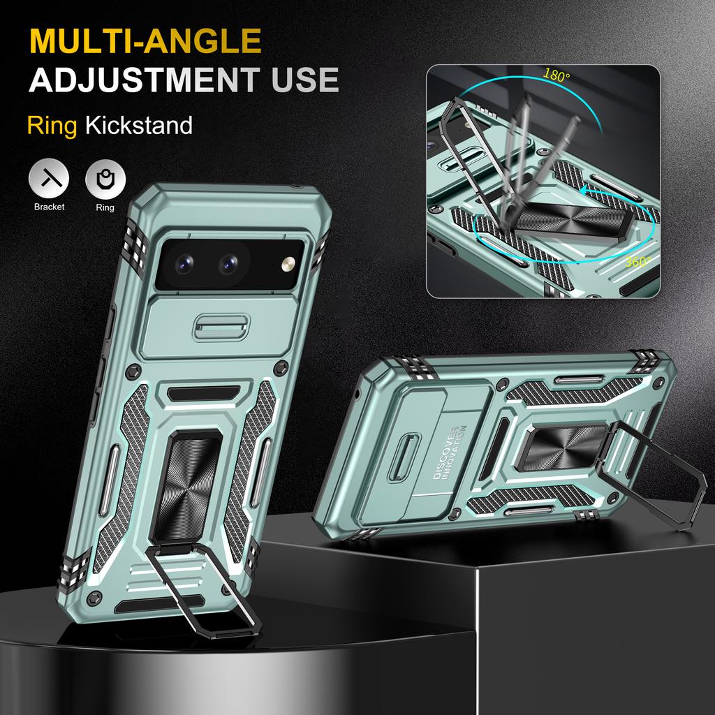 Armor Series For Google Pixel 8a Case PC+TPU Kickstand Phone Cover with Slide Lens Lid
