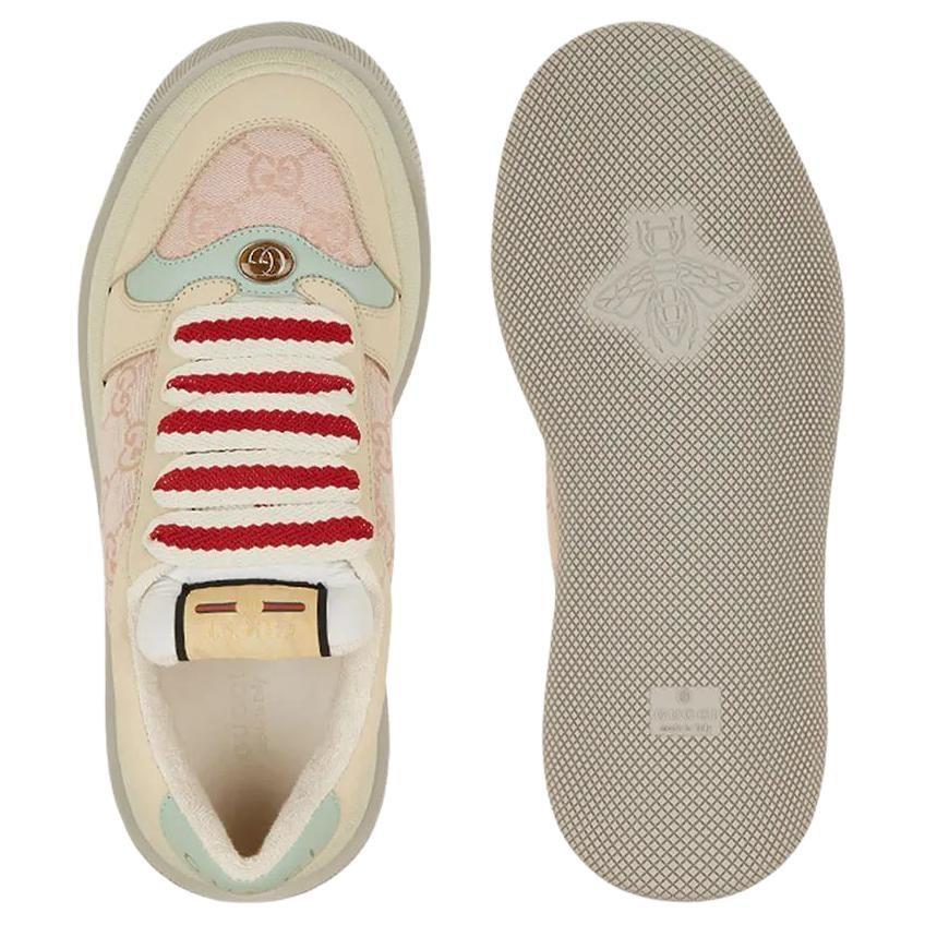 Gucci Screener Distressed Shoes Leather Stylish Skateboarding Shoes Women's Pink 750633 FAB4C 5644
