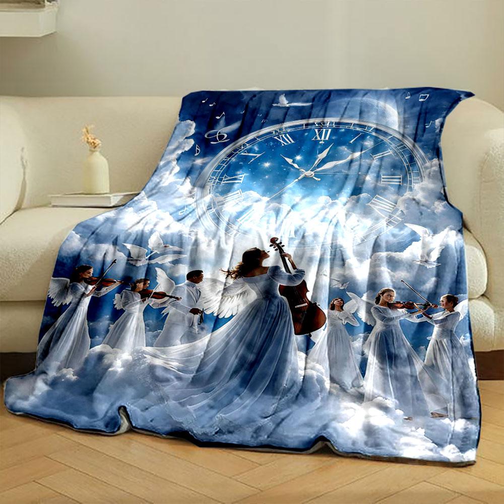 Angelic Clock Symphony Blanket Printed Blanket for Living Room Bed Couch lunch break Soft Cozy Blanket for Friend's festival Gift