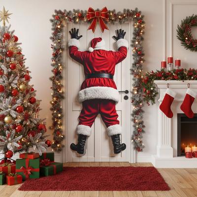 Santa Claus Front Door Cover 71x35in Festive Christmas Santa Claus Door Banner for Indoor and Outdoor Xmas Decorations