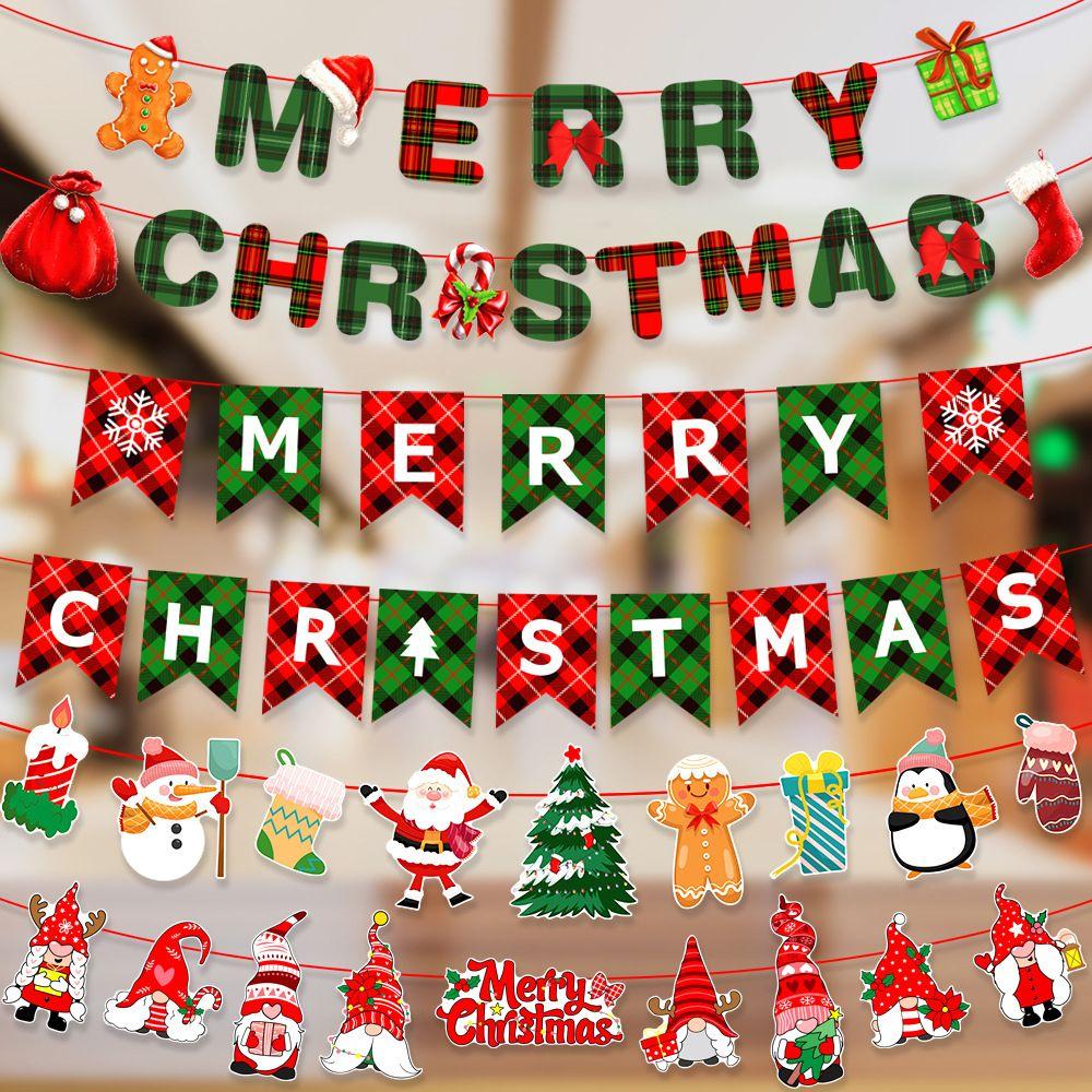 Home Decorations Garland Deer Xmas Tree Snowman Paper Hanging Flags Santa Claus Christmas Banners