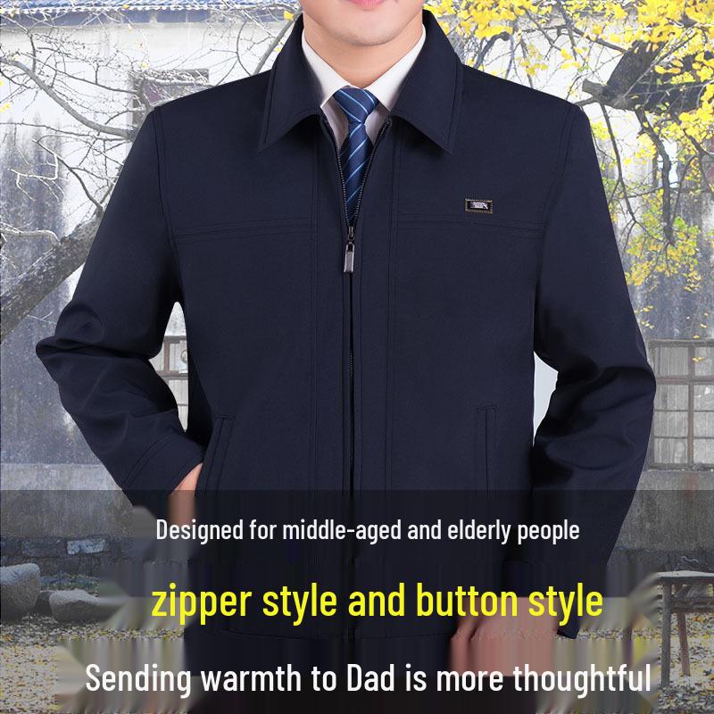 Men's Lapel Jacket - Mid-Aged & Elderly Spring/Autumn/Winter Overcoat Dad's Wear