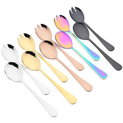 2pcs Mirror Stainless Steel Flatware Salad Fork Spoon Cutlery Set Service Fork Spoon Dinnerware Set Western Kitchen Tableware