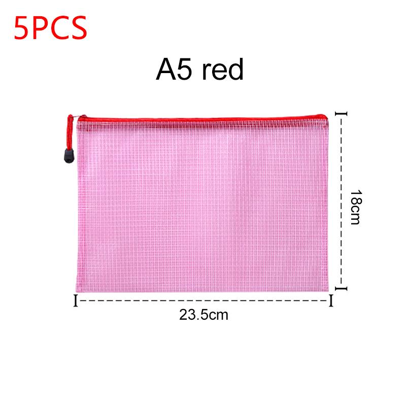 5pcs A4/A5 Document Folder Grid Zipper Bags Office Educational Supplies Waterproof Document File Stationery Storage Bag TMZ