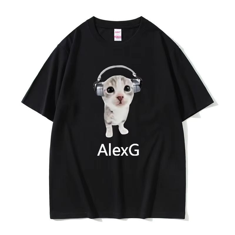 Singer Alex G Tshirt Cute Funny Cat with Headphones Meme Graphic Print Tshirt Summer Unisex Women Fashion Casual Oversized Tshirt S