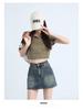 2025 Summer High-Waisted Distressed Denim Skort with Anti-Exposure Feature