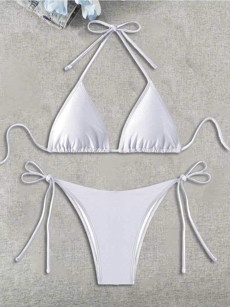 Triangle Cup Tie Backless Sexy Two Piece Bikini Swimsuit Elegant Comfortable For Vacation
