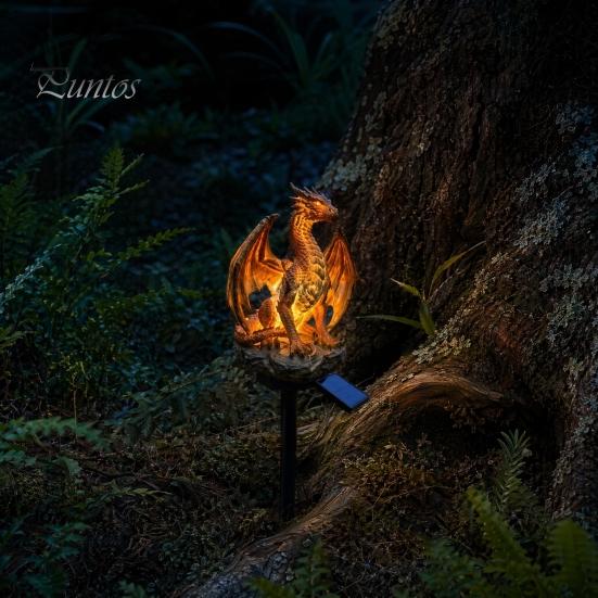 Ornamenti Solari da Giardino Luminosi, Statua Drago Selvaggio, Scultura Uomo Selvaggio, Lampada Volante Resina Decorazione Luce Notturna da Esterno per Patio Cortile Senza Fili