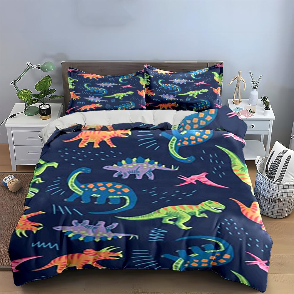 Colorful Dinosaur Bedding Set Bedding Set (1 Duvet Cover, 2 Pillowcases, Duvet Not Included)