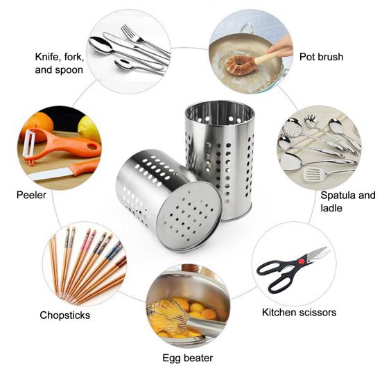 Drain Tube Cutlery Holder Organizer Drainer with Multiple Drainage Holes Stainless Steel Anti-Rust Chopstick Storage Box for Kitchen Tableware Storage