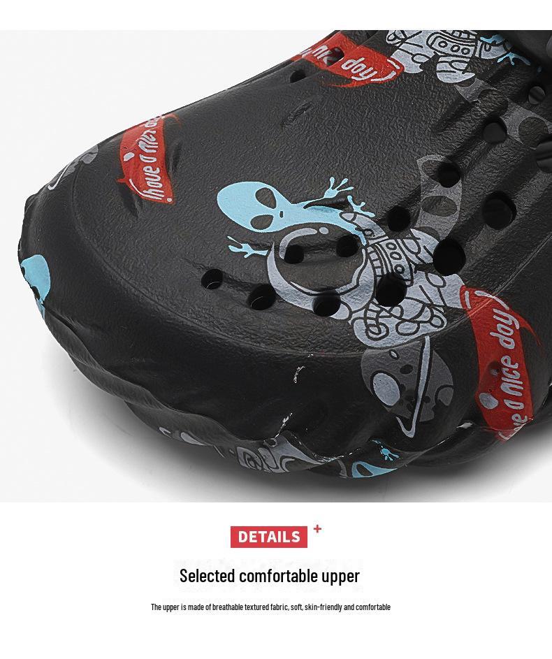 Sandale EVA cu talpă groasă și imprimeu graffiti pentru bărbați: Încălțăminte versatil cu găuri pentru vad și plajă