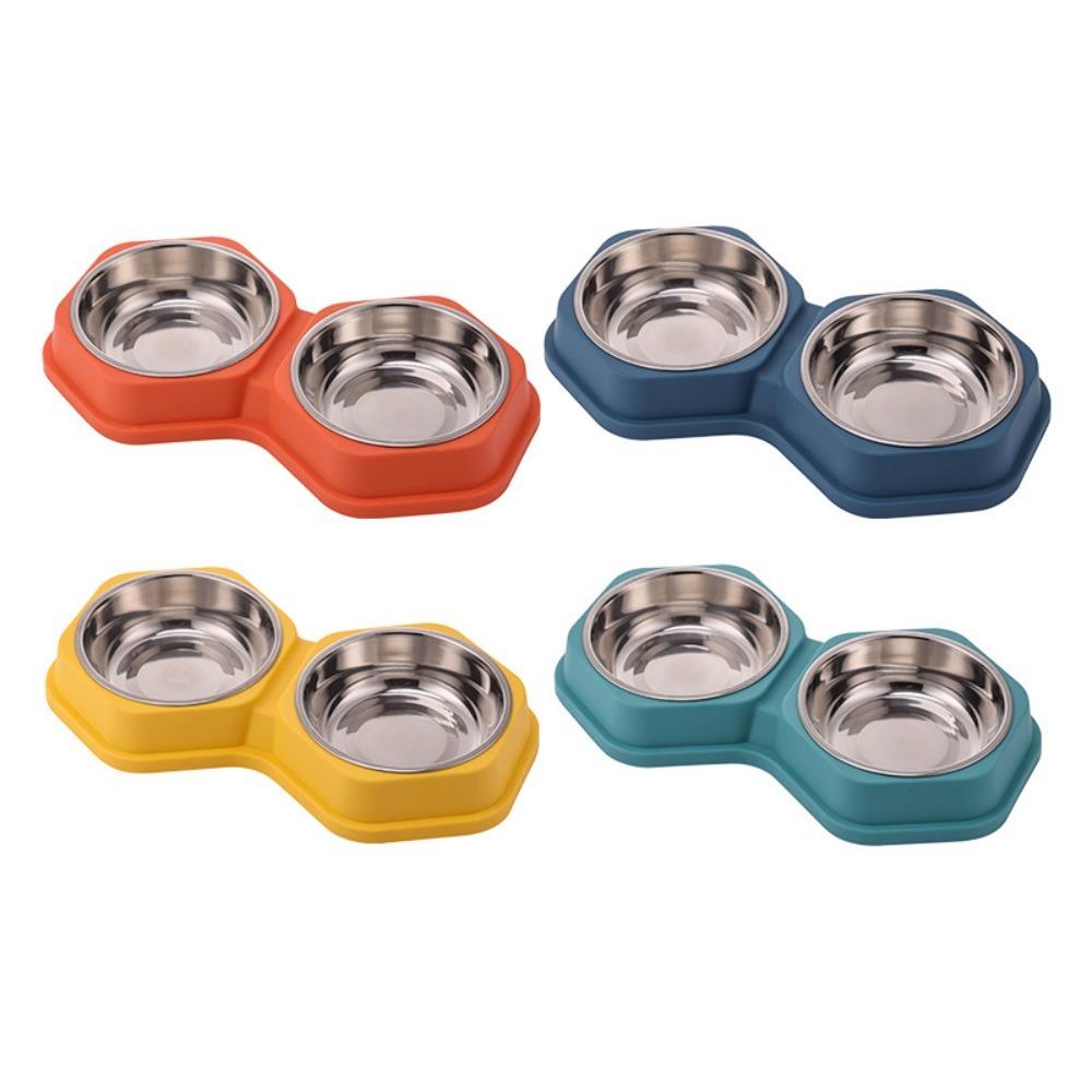 Mangeoire pour animaux de compagnie à double bol Base antidérapante PP durable Acier inoxydable Facile à nettoyer Gamelle nourriture eau pour chats chiens