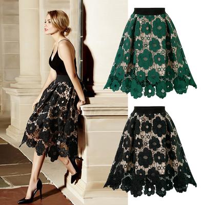 2022 Women Elegant Fashion Flower Embroidery Hollow Out Lace Skirts Womens Casual Sexy Skirt Party Black Skirt