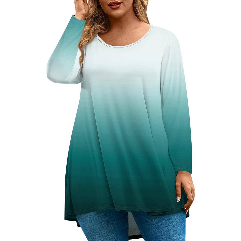 Moda pentru damă, mărime mare, cu gât rotund, cu mânecă lungă, imprimeu casual, pulover, top