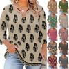 Blusa Floral Feminina Plus Size com Manga Três Quartos, Blusa Casual, Túnica de Corte Amplo para Primavera Verão, Uso Diário, Trabalho e Saídas