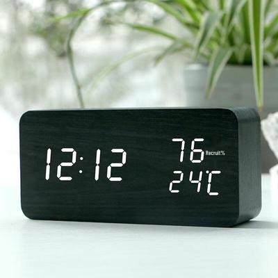 HANDUNYOU Creative Wooden Digital Alarm Clock with Temp/Humidity