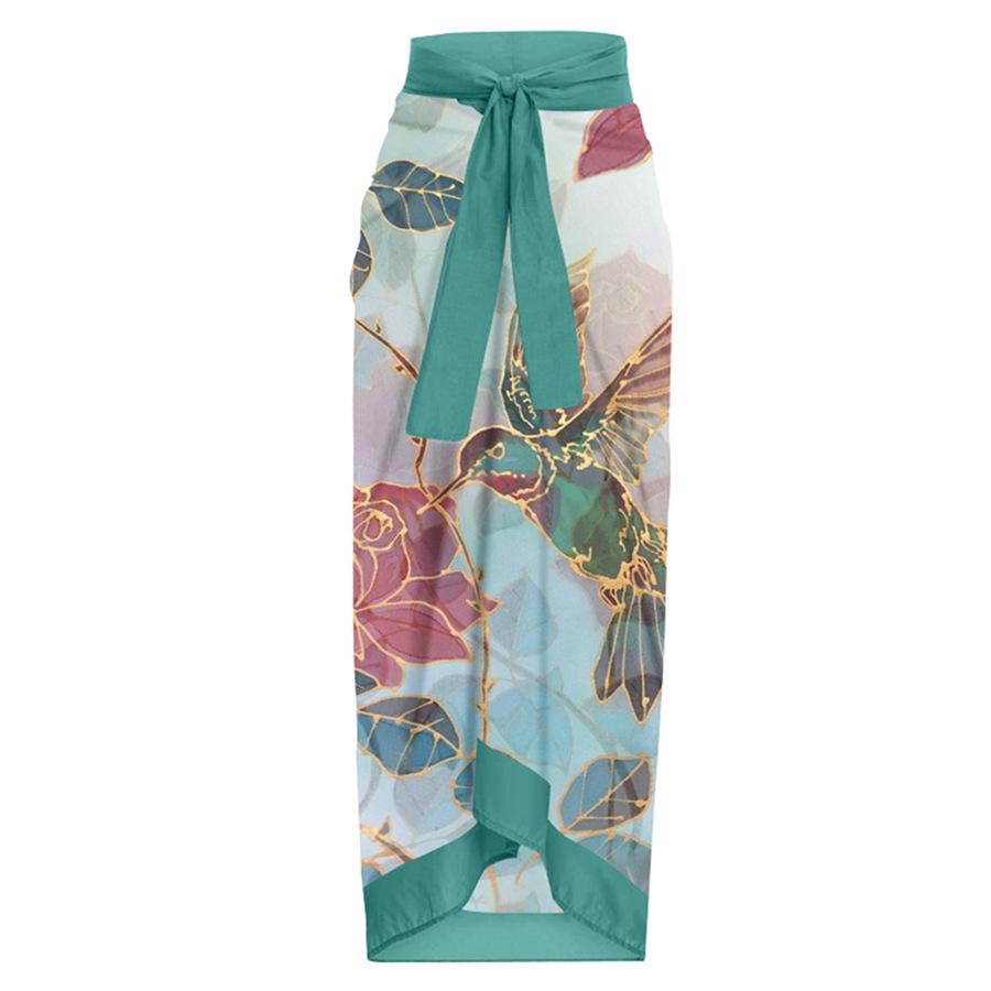 

Зарубежная праздничная юбка-миди с принтом и завязками для женщин One Size темно-синий