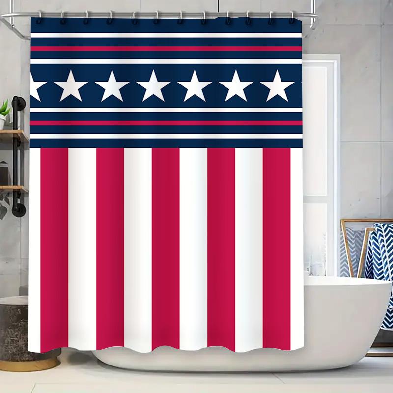 

Usa Flag Shower Curtain Patriotic Red White Blue Decorative Fabric Bath Mat Waterproof Liner For Home Bathroom Accessories W60H190(CM)-1 Pcs
