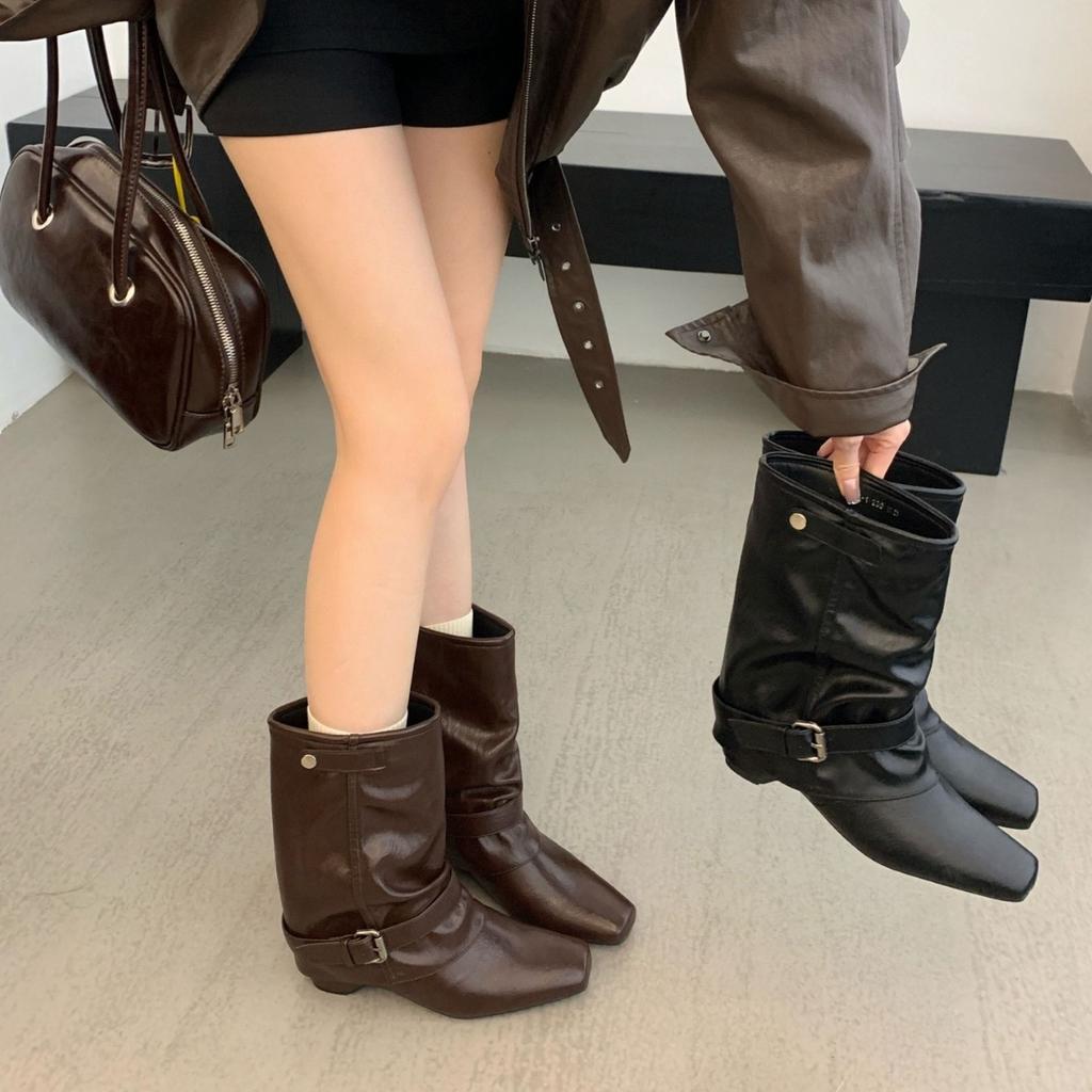 Huge Good-looking 2025 Autumn and Winter Small Short Boots Retro Square Head Western Cowboy Boots Locomotive Boots Xinjiang Original Travel Boots